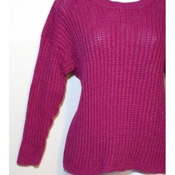 Ellen Tracy Sweater magenta long sleeve crewneck with metallic thread Women's  L - Picture 4 of 8